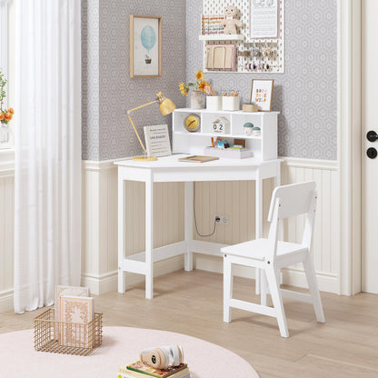 UTEX Kids Desk, Kids Corner Desk and Chair Set, Children Study Table with Storage and Hutch for Home School Use, White