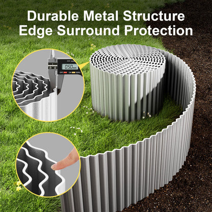 Land Guard Corrugated Garden Edging Border,6" x 50' Landscape Paver Edging, Tall Landscape Edging, Fence for Garden, Flower Bed, Lawn and Landscape Edging (Silver)