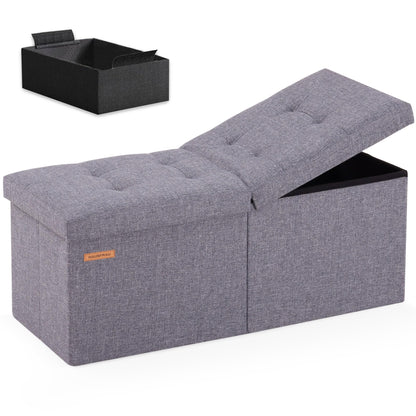 HAUSFRAU 31.5 Inches Ottoman with Storage, Folding Ottoman Bench Small Foot Rest Stool, Bedroom Bench with Flipping Lid, Linen Grey