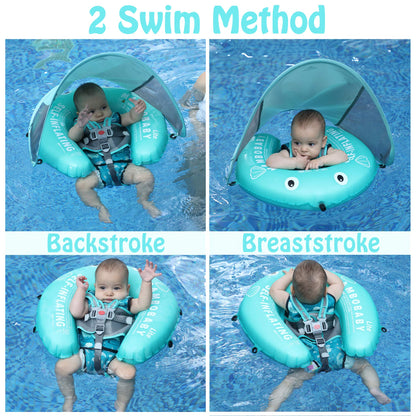 Mambobaby Float Self-Inflating Baby Swim Float with Canopy, Compressible Folding Pool Baby Float, Upgrade Soft Waterproof Skin-Friendly Material Toddler Swim Float (Standard Edition)