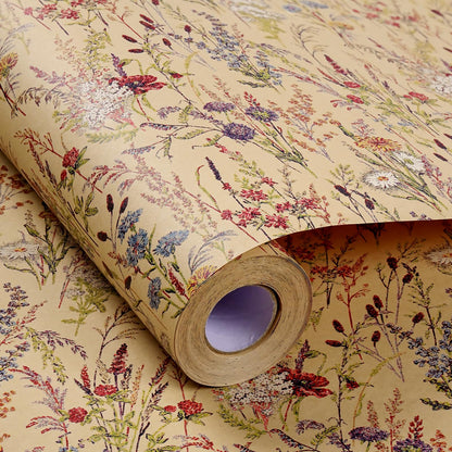 Tyzarglef Wild Flower Wrapping Paper Roll, 17 Inches x 32.8 Feet Kraft Floral Design Wrapping Paper for Women Girls Gifts, Birthdays, Weddings, Bridal Shower and Engagement