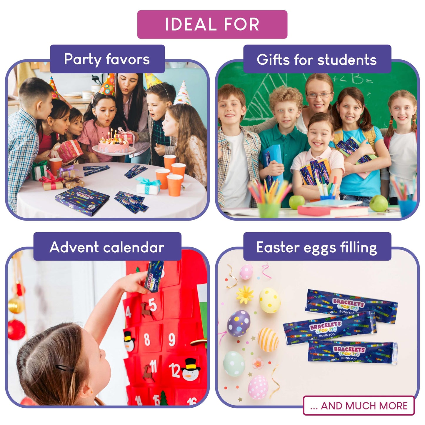 BONNYCO Pop It Bracelets and Keychains Pack 30 Kids Party Favors. Goodie Bags Stuffers for Kids, Fidget Toys Pop Its Bulk. Return Gifts for Birthday Party, Goody Bag Stuffers, Pinata, Classroom Prizes