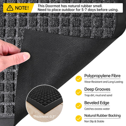 HOMEK Sturdy Front Door Mat Outside Entrance, 4' x 3' All-Season All-Weather Doormat Waterproof, Stain and Fade Resistant, Natural Rubber Indoor Outdoor Welcome Door Mat Trap Dirt