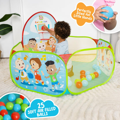 CoComelon Playground Ball Pit, Pop Up Tent with 25 Play Balls and Basketball Hoop, Toddlers 18M+