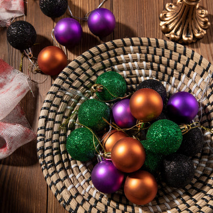 Deloky 24 Pcs Halloween Glitter Balls Ornaments, 1.6 Inch Halloween Shatterproof Hanging Balls, Black Orange Purple Green Shiny Ball Tree Ornaments for Halloween Christmas Party Tree Decoration