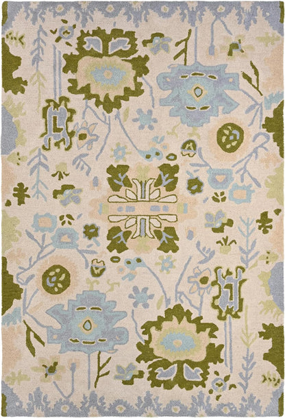 Handmade Oushak Wool Area Rug | Floral and Botanical Patterns in Soft Blue and Green | Luxurious Thick Pile for Living Room, Bedroom & Dining Room Decor (Blue & Green, 5' x 7')