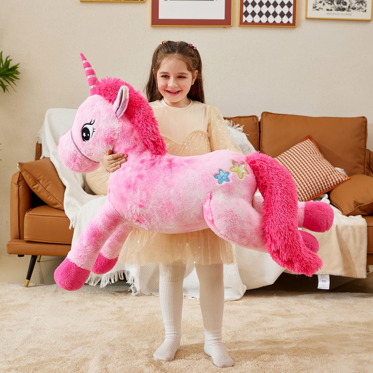 IKASA Giant Unicorn Stuffed Animal Plush Toys, Licorne Soft Toy Large Cute Huge Big Size Jumbo Kawaii Fluffy Plushy Fat Oversized Plushie,Gifts for Kids Girls (Pink, 43 inches)