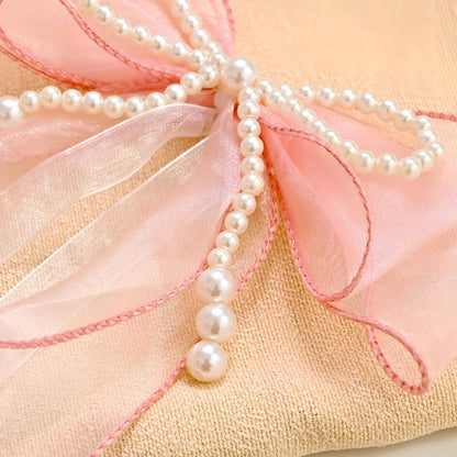 SIELUNO Bow Curtain Tiebacks 2 Pcs,Butterfly Curtain Ties with Pearls,Bowknot Curtain Ties for Home Decorative-White-86cm(33.86in)
