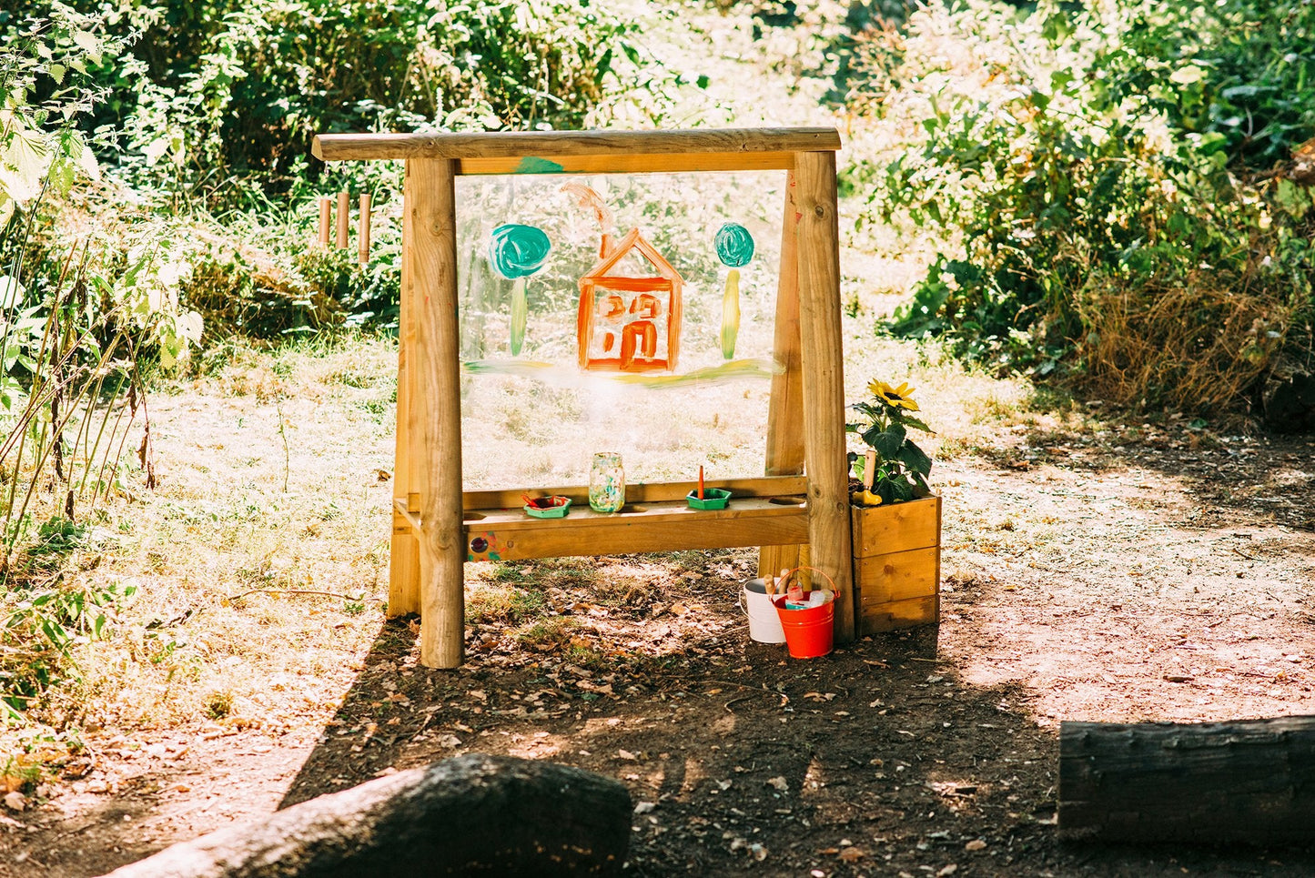 Plum® Discovery Art Easel for Kids- Outdoor Wooden Painting Easels with Paint Brush and Accessories, Learning Toys for Toddlers, Wood Planter Box, Easy to Clean, Durable, Weatherproof, Ages 3+