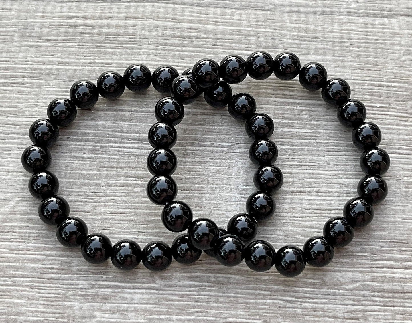GAF TREASURES Black Onyx Crystal Bead Bracelet 8mm, Genuine Black Onyx Stretch Gemstone Bracelet, Healing Crystal Bracelet, Gift for Men & Women (1)