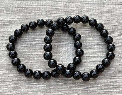GAF TREASURES Black Onyx Crystal Bead Bracelet 8mm, Genuine Black Onyx Stretch Gemstone Bracelet, Healing Crystal Bracelet, Gift for Men & Women (1)