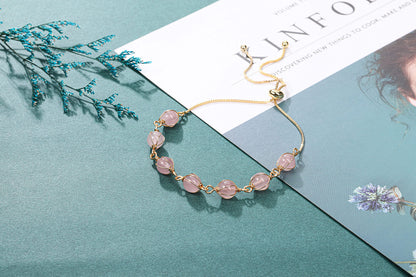 PESOENTH Rose Quartz Crystal Healing Bracelet for Women Natural Crystal Gemstone Beads Anxiety Stone Spiritual 14K Gold Bracelet Pink Jewelry gifts for Women