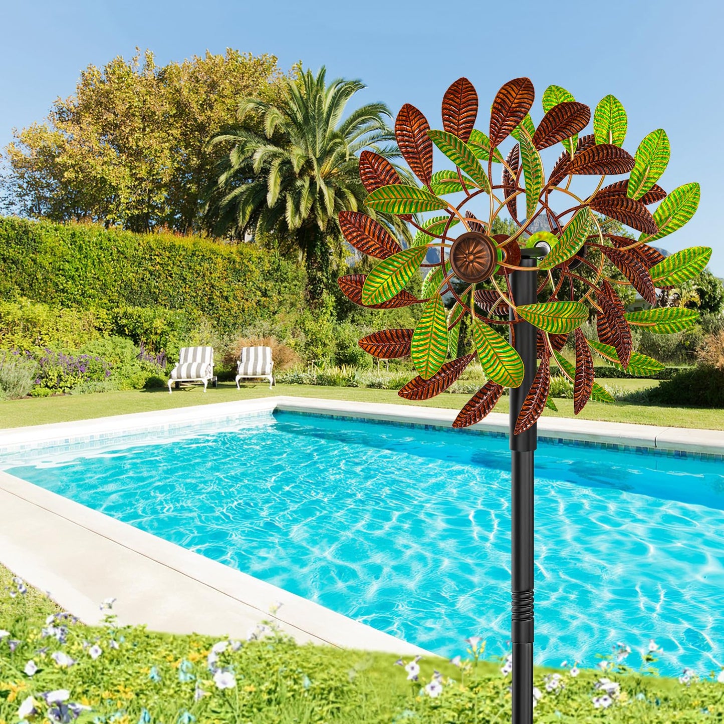 Metal Garden Wind Spinners Outdoor, 360 Degrees Kinetic Yard Windmills Garden Decor for Outside, Wind Sculptures & Spinners for Lawn Patio Ornaments(Brown+Green)