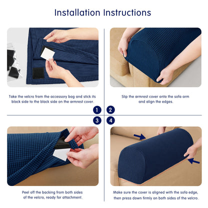 SUBRTEX Stretch Couch Arm Covers Set of 2, Checkered Sofa Arm Slipcovers, Anti-Slip Armrest Covers for Recliner and Armchairs, Pet Proof, High Stretchy, Hook & Loop Tape, Navy