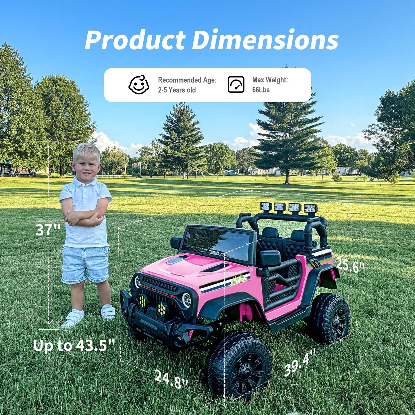 Hikiddo 24V Kids Ride on Car, Kids Electric Vehicles Car Ride on Toy Truck for Toddlers 3-5 w/Remote Control, 400W Motor - Light Pink
