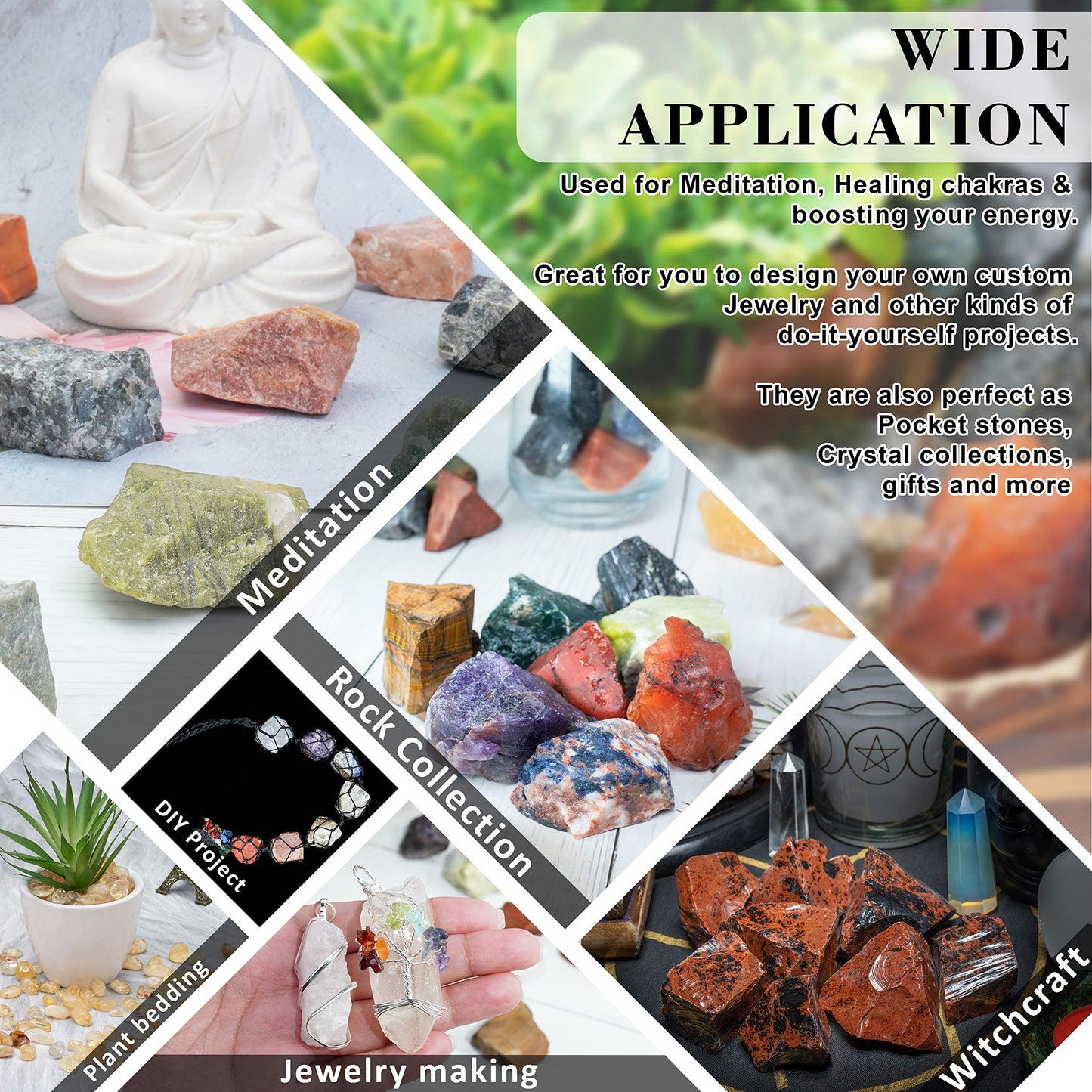 Crocon 2LB Assorted Rough Bulk Natural Stone Raw Gemstone Tumbling Cabbing Polishing Gem Mining Chakra Balancing Reiki and Crystal Healing Good Luck Home Office Décor