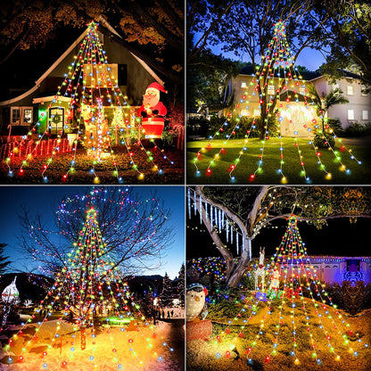 Christmas Decoration Lights, Outdoor Christmas String Lights 320 LED 11.5 Ft Waterfall Tree Light with Big Star Topper 8 Light Modes for Xmas New Year Holiday Garden Yard Indoor Outdoor Decor