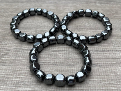 GAF TREASURES Hematite Crystal Nugget Bracelet, Genuine Hematite Tumbled Gemstone Bracelet, Healing Crystal Bracelet, Gift for Men & Women (1)