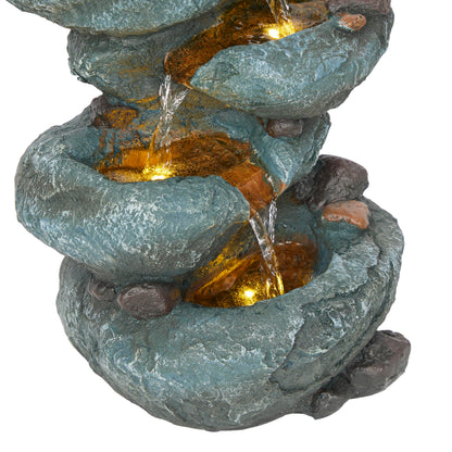 Alpine Corporation TZL418 14" 3 Tier Rock Fountain with LED Lights, Elegant Cascading Water Feature for Tabletop, Indoor Decor, Relaxing Stone Waterfall for Home & Office, Gray