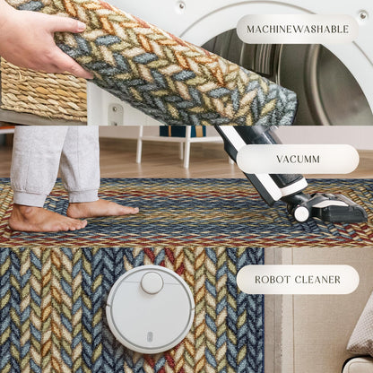 Maples Rugs Marion Bohemian Braided-Style Print Area Rug – Made in USA – Washable, Non-Slip Low-Profile Indoor Throw Rug for Foyer, Kitchen & Bathroom, 34" x 20", Multi-Color