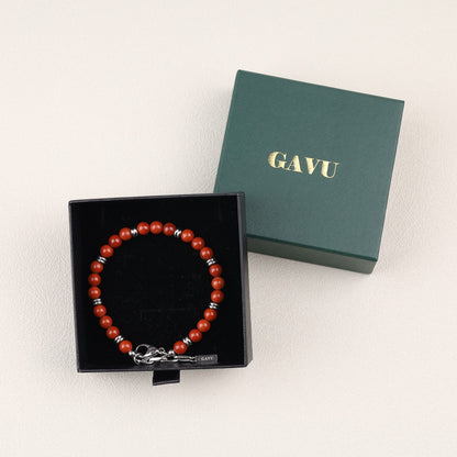 GAVU Stainless Steel Stone Beaded Red Jasper Bracelet for Men
