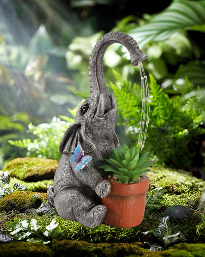 iStatue Solar Elephant Figurine with Succulent Plant Pot - 11'' Hand-Painted Lifelike Resin Lawn Ornaments Statue for Yard Art Garden Decor Gifts (Elephant)