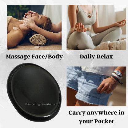 Amazing Gemstone Black Obsidian Worry Stone, Healing Crystals - Piedra Crystal Fidget for Gift, Meditation, Calming, Relaxation, Stress Relief
