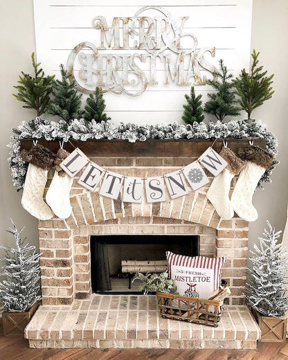 Let it Snow Winter Wonderland Banner, Wooden Sign Decor, Winter Banner for Mantle Indoor, Decoration for Inside Mantle Fireplace Party Window