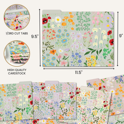 bloom daily planners Decorative File Folders - Set of 12 Letter Size (8.5” x 11”) Organizers, 1/3 Cut Tabs - Aesthetic Floral Folders for School & Office - Garden Party