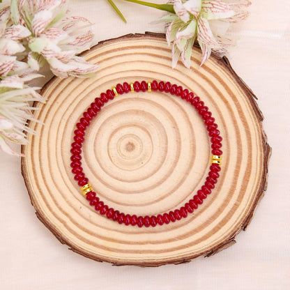 BONNY BOXX Natural 2 * 4mm Garnet Jade Rondelle Beads Bracelet for Unisex, Handcrafted Genuine Crystal Healing Gemstone Beaded Stretch Bracelet for Simple Jewelry Fashion Gifts