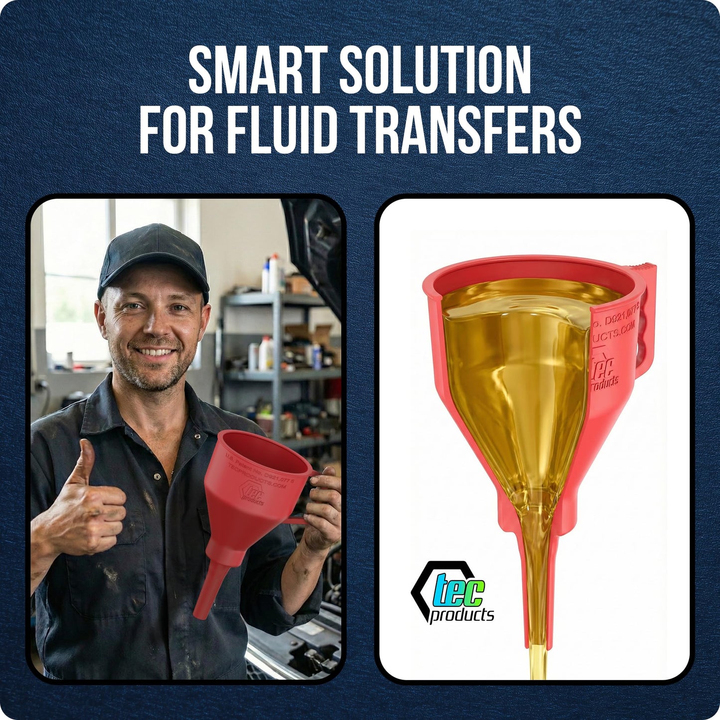TEC Products FlexAll Short Neck Funnel - Flexible Funnel w/Hose for Automotive Use - Durable Nitrile Rubber - Car Oil Change, Transmission Fluid, Diesel, Gas - USA Made - Large (11 x 5.73 Inches)