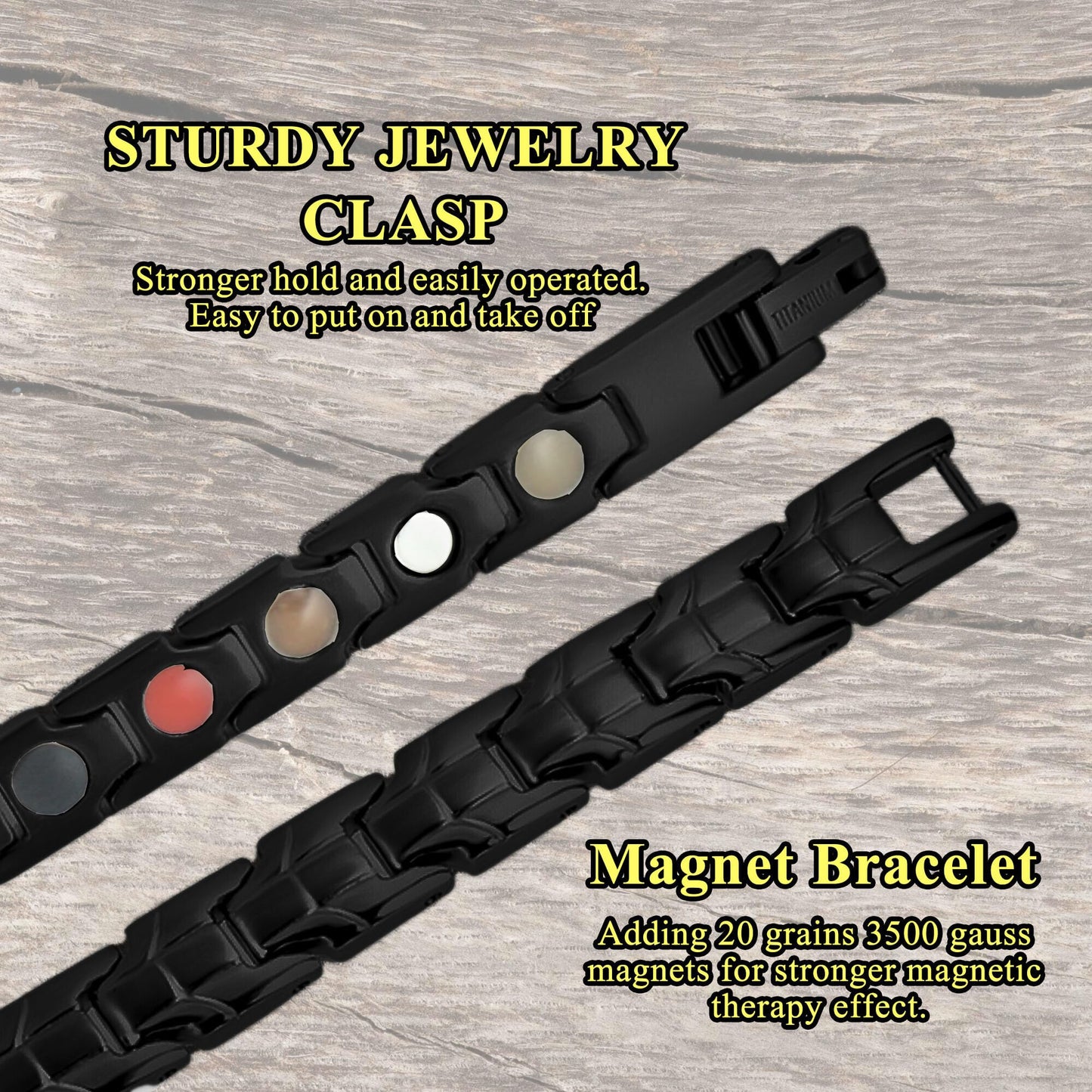KYOSI Titanium Magnetic Bracelets for Women - Magnetic Therapy Bracelet - 5 in1 Magnet Jewelry - Womens Link Bracelet Black 7.87 inches