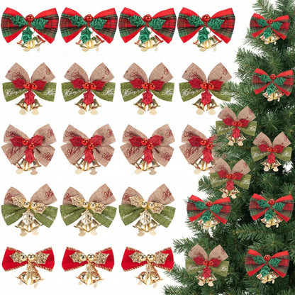 MCPINKY 40PCS Christmas Tree Bows with Bells, Xmas Garland Wreath Bows Ornaments Mini Small Linen Bowknot for Christmas Tree Decor Gift Packaging Decorations