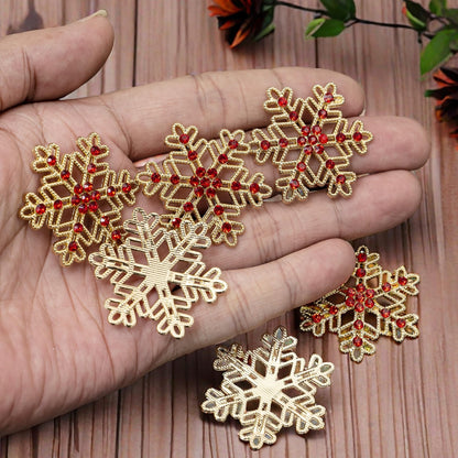 Rodvanvo 10PCS Large Hollow Hexagonal Winter Holidays Embellishment DIY Craft for Party Decorations Gift Box,Dress,Rhinestone Alloy Appliques Christmas Day Home Decor (Gold Bottom Red Rhinestone)