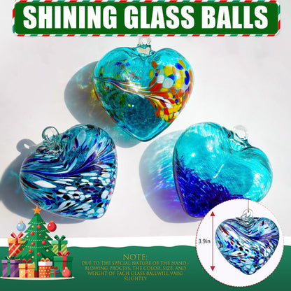 Hand Blown Glass Love Heart Gazing Balls for Women Gift, 3.8" Friendship Balls for Garden Hanging Home Decoration (Blue - A)
