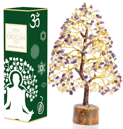 Crocon® Amethyst & Citrine Crystal Tree of Life, Gifts, Birthday Gifts for Women, House Warming Gift New Home Decor, Birthday Gift for Mom, Her Anniversary Presents, Unique Home Office Decor Idea