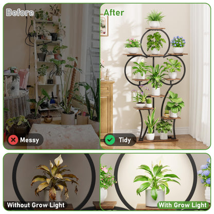 POZILAN Plant Stand Indoor with Grow Lights - 63" Indoor Plant Stands, 10 Tiered Plant Shelf for Indoor Growing, Corner Lighted Plant Shelves for Balcony, Living Room, Patio, Black