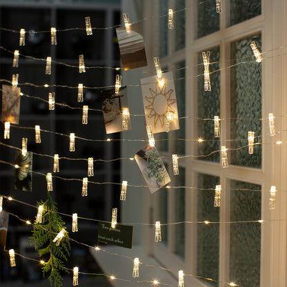 LUSHARBOR Photo Clips String Light,33FT Fairy Lights with 51 Clips, Battery Operated String Lights with Clips for Pictures, Room Decorations for Dorm Wall Bedroom Wedding Christmas Tree (Clear Clips)