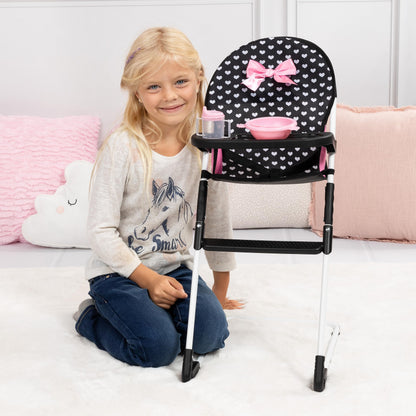 Bayer: Travel 9 Piece Set - Black, Pink, Hearts - Bed, Highchair, Playground & Accessories for Dolls Up to 18", Kids Toy, Ages 3+