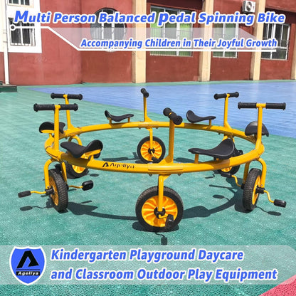Ageliya Tricycle Merry Go Round Preschool Pedal Vehicles for Kids Aged 3+, Rotating Bike 6 Seats 360 Spin for Kindergarten Playground Daycare and Classroom Outdoor Play Equipment Yellow