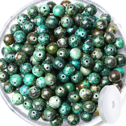 QINJIEJIE 100PCS African Turquoise Beads 8mm Natural Stone Beads Round Loose Gemstone Bead for Bracelet Beading Crystal Jewelry Making DIY Necklace Earrings 0.32"