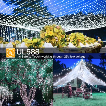 Ollny Christmas Lights Outdoor 800LED 262FT, Cool White Plug in Fairy Light with Remote, 8 Modes Waterproof Timers Dimmable LED String Lights for Indoor House Outside Bedroom Patio Balcony