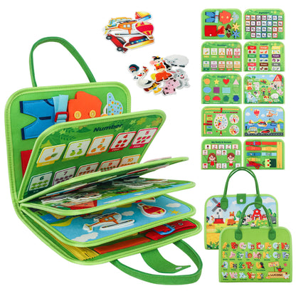 Toddler Busy Board Montessori Toys for 3 Year Old Birthday Gifts for Kids 10 Pages in 1 Soft Felt Activity Book Develop Fine Skills Educational Learning Sensory Travel Toys for Airplane Car