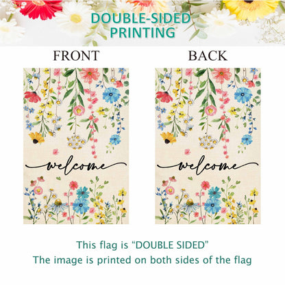Baccessor Spring Welcome Floral Garden Flag 12.5x18 Inch Double Sided Summer Flower Yard Flag Outside Outdoor Seasonal Burlap Funny Flowers Flags Home Patio Decoration