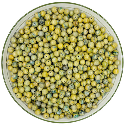 WHNKFB 6mm 100PCS Natural Green Serpentine Round Beads, Dragon Vein Loose Gemstone Beads for Jewelry Making Craft - 4mm 6mm 8mm 10mm Options with Free Elastic Cord