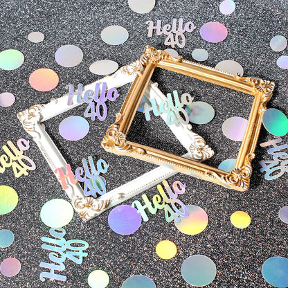 Vofrise 40th Birthday Confetti for Table Iridescent Birthday Party Decorations for Her Circle Dots Hello 40 Women Forty Years Old Birthday Table Scatters Decor Anniversary Party Supplies 300PC