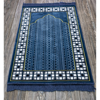 Modefa Prayer Mat - Thin Lightweight Velvet Turkish Muslim Prayer Rug - Prayer Rug Islam Men - Islamic Prayer Rug Sajjadah Prayer Mats Namaz Mat for Salah Islamic Gift Car Hanger - Vined Arch (Blue)