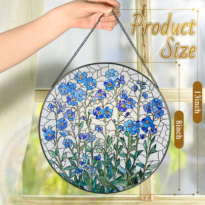8 Inch Stained Glass Window Hanging, Forget Me Not Flower Stained Glass Suncatcher, Window Decor, Plant Lover Gift for Women, Forget Me Not Gifts for Couples, Best Friend, Family, Colleague, Classmate