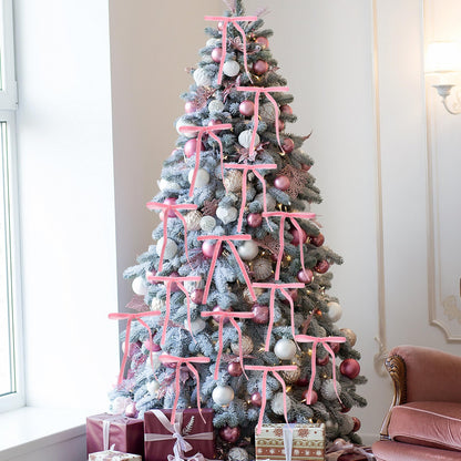 Lavwix 40Pcs Velvet Ribbon Bows, 5x7 Inch Pre-Tied Bows Christmas Ornaments for Xmas Tree, Garland, Wreath, Gift and Holiday Home Décor (5 x 7 Inch, Width of 3/8",Pink)