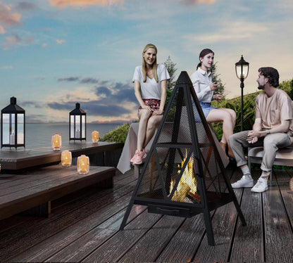 Kingson Pyramid Fire Pit, Heavy-Duty Steel Smokeless Wood Burning Fire Bowl for Outdoor Patio Garden Backyard, Bohemian & Meditation Decor